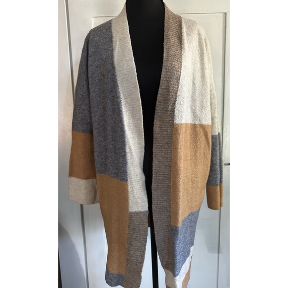 BKE Open Cardigan Sweater Colorblock Fall Gray Brown Tan Neutral Costal Sz XS - Picture 2 of 6